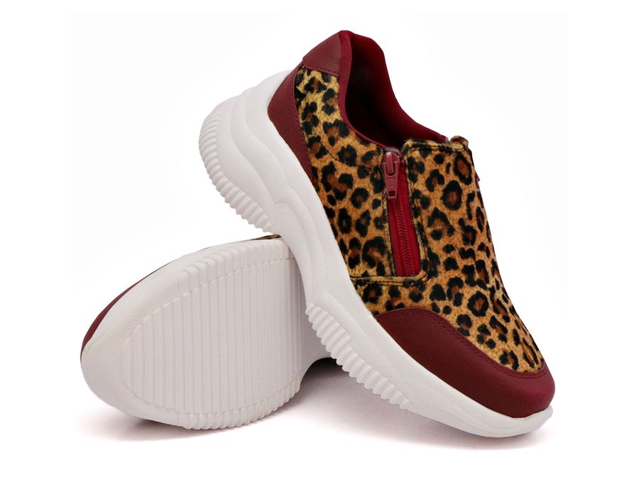 Tênis Slip On Dk shoes Zíperes Cores Chunky Bordo Onça