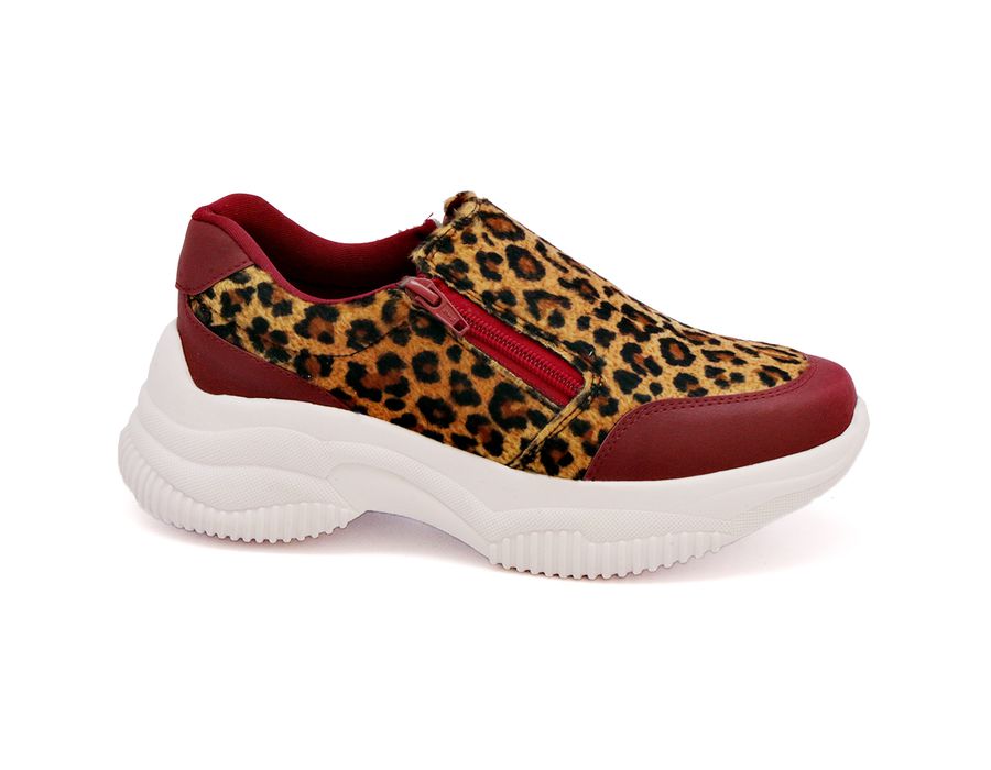 Tênis Slip On Dk shoes Zíperes Cores Chunky Bordo Onça