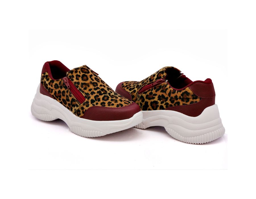 Tênis Slip On Dk shoes Zíperes Cores Chunky Bordo Onça