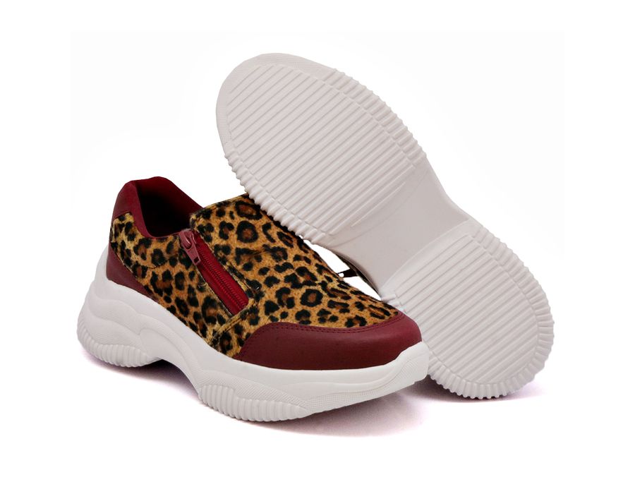 Tênis Slip On Dk shoes Zíperes Cores Chunky Bordo Onça