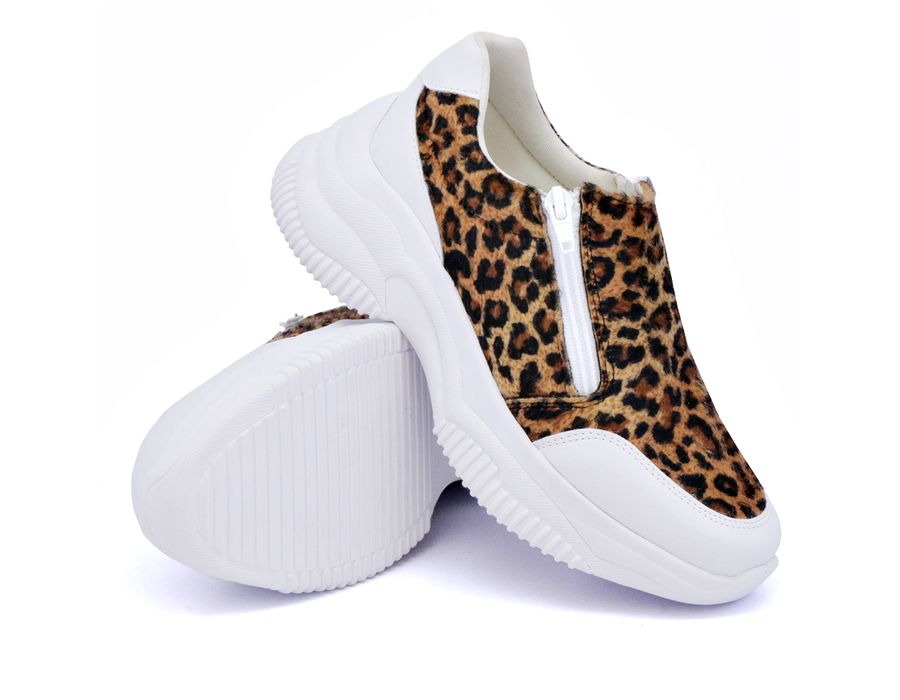 Tênis Slip On Dk shoes Zíperes Cores Chunky Branco Onça