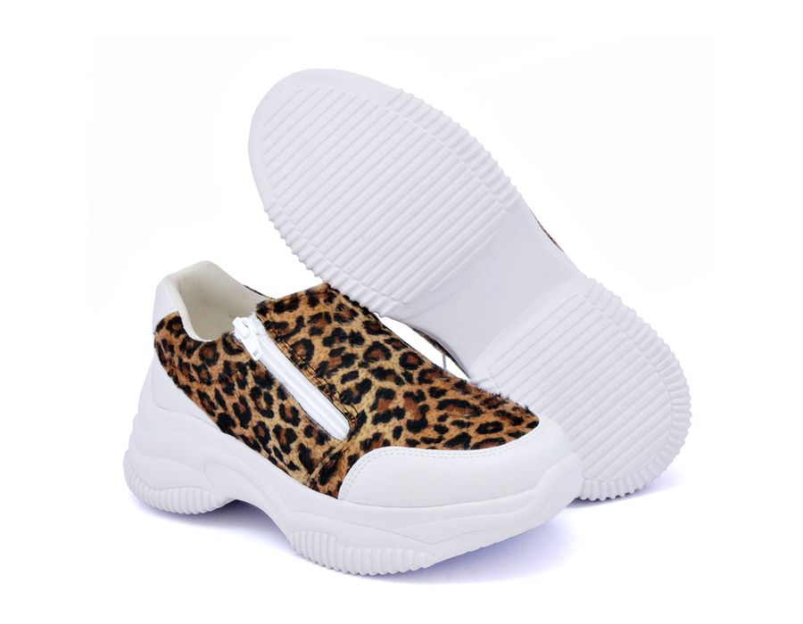 Tênis Slip On Dk shoes Zíperes Cores Chunky Branco Onça