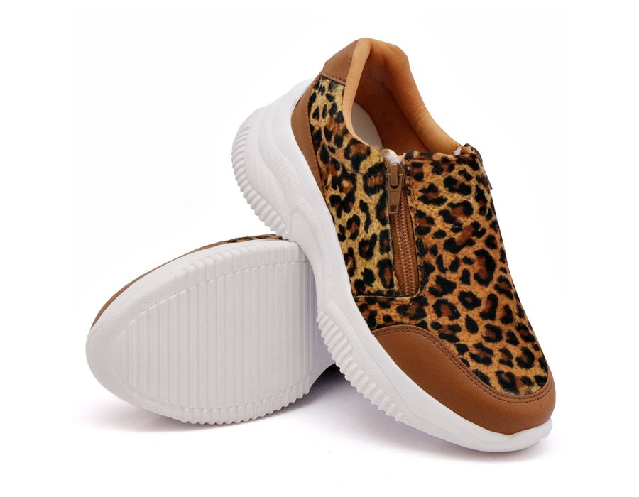 Tênis Slip On Dk shoes Zíperes Cores Chunky Caramelo Onça