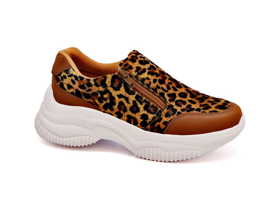 Tênis Slip On Dk shoes Zíperes Cores Chunky Caramelo Onça