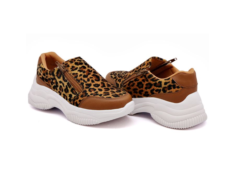 Tênis Slip On Dk shoes Zíperes Cores Chunky Caramelo Onça