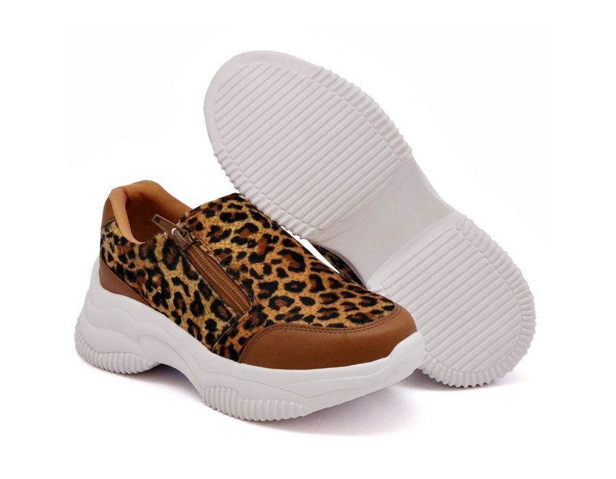 Tênis Slip On Dk shoes Zíperes Cores Chunky Caramelo Onça