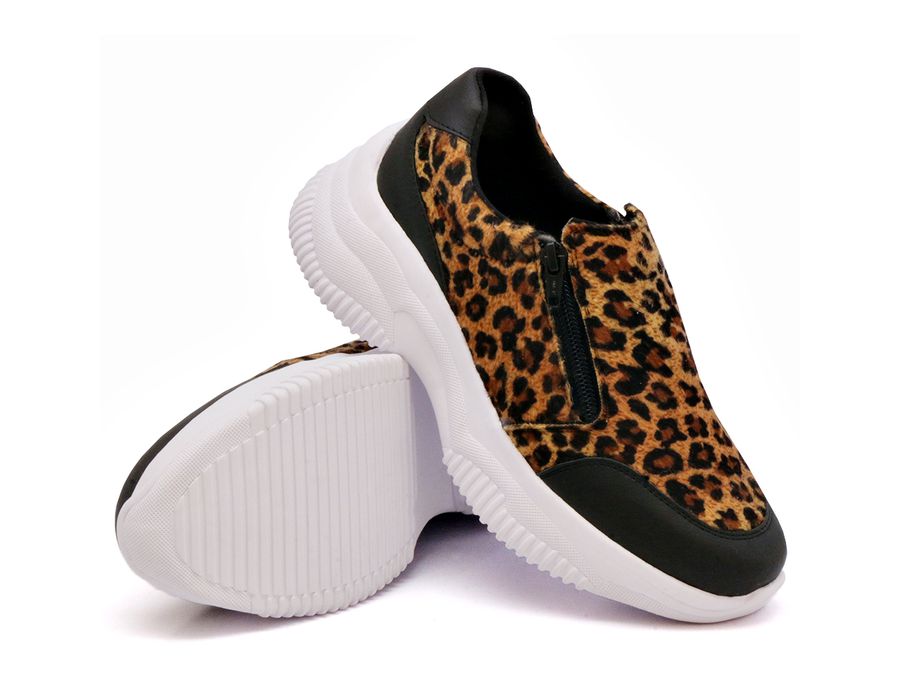 Tênis Slip On Dk shoes Zíperes Cores Chunky Preto Onça