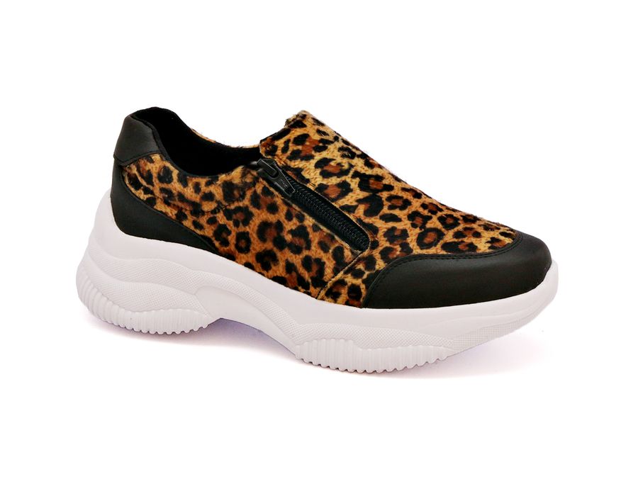 Tênis Slip On Dk shoes Zíperes Cores Chunky Preto Onça