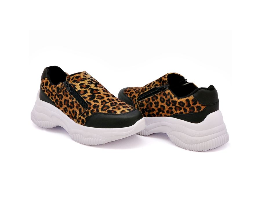 Tênis Slip On Dk shoes Zíperes Cores Chunky Preto Onça