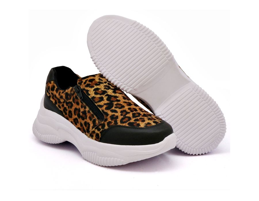 Tênis Slip On Dk shoes Zíperes Cores Chunky Preto Onça