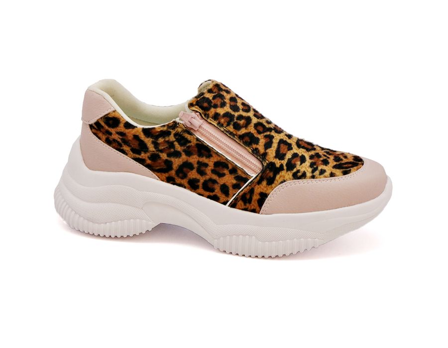 Tênis Slip On Dk shoes Zíperes Cores Chunky Rose Onça