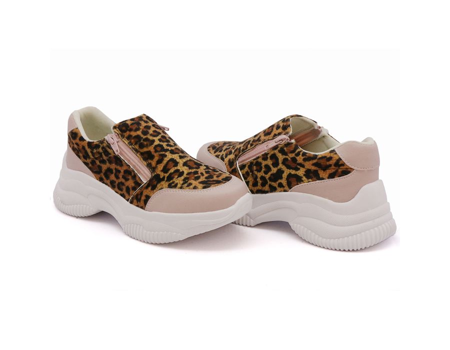 Tênis Slip On Dk shoes Zíperes Cores Chunky Rose Onça
