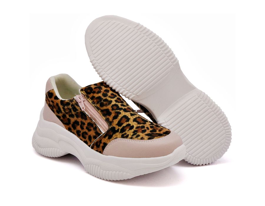 Tênis Slip On Dk shoes Zíperes Cores Chunky Rose Onça