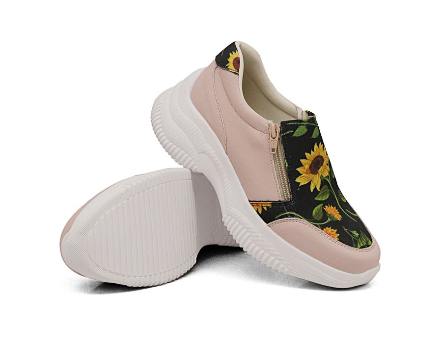 Tênis Slip On Zíperes Chunky Estampa Girassol DK Rosê