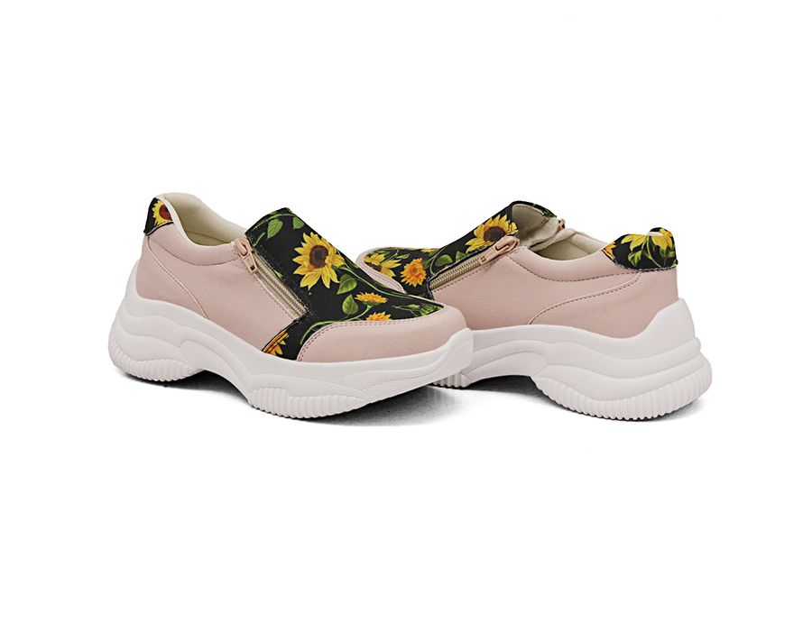 Tênis Slip On Zíperes Chunky Estampa Girassol DK Rosê