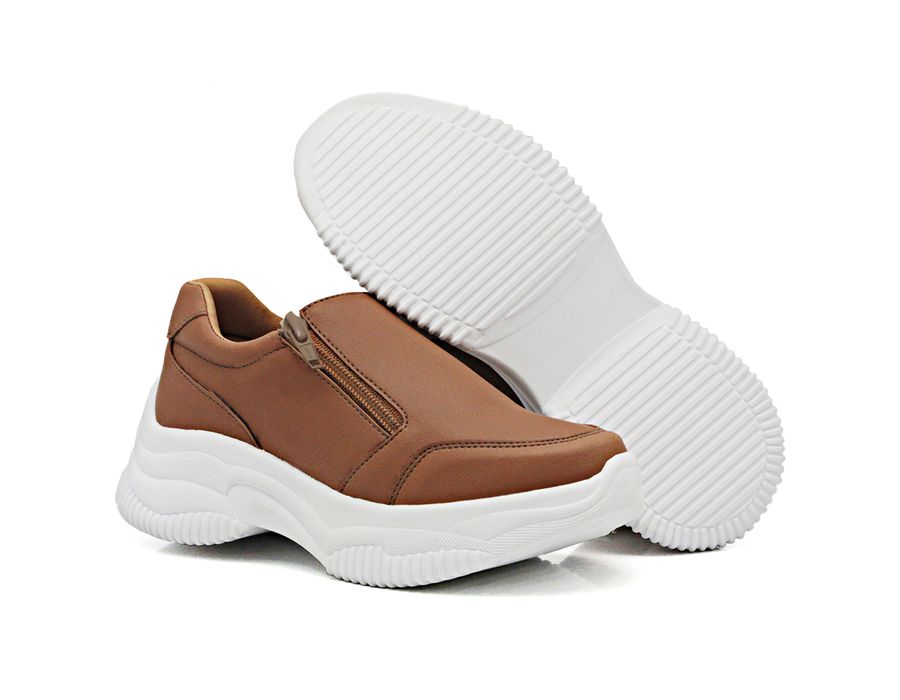 Tênis Chunky Slip On Zíperes Dkshoes Pedrarias Caramelo