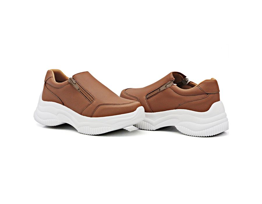 Tênis Chunky Slip On Zíperes Dkshoes Pedrarias Caramelo