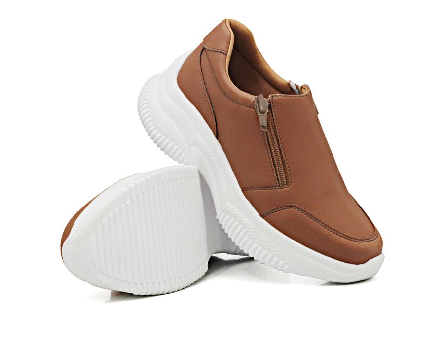 Tênis Chunky Slip On Zíperes Dkshoes Pedrarias Caramelo