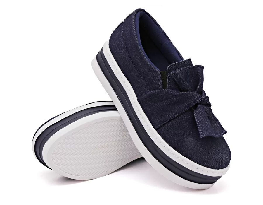 Tênis Dk Shoes Slip On Daya Laço Flat Form Jeans Escuro