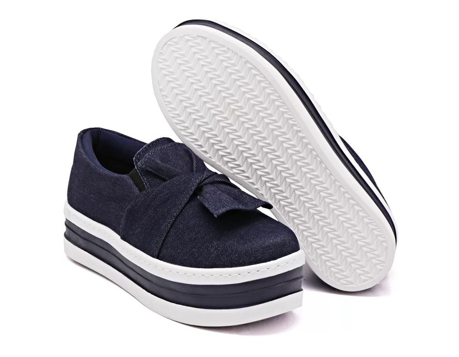 Tênis Dk Shoes Slip On Daya Laço Flat Form Jeans Escuro