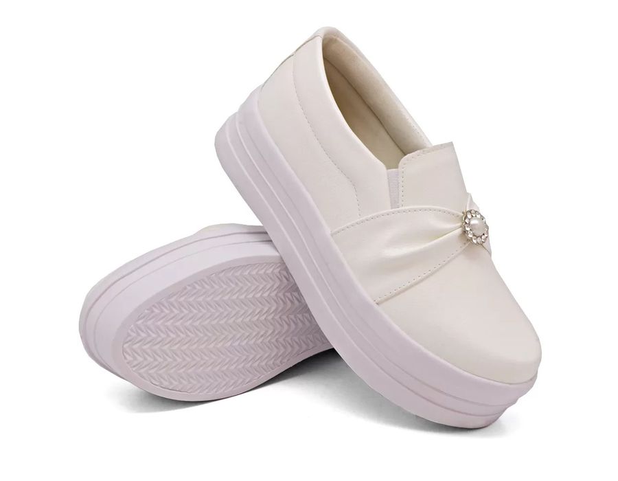 Tênis Slip On Dk Shoes Pérolas Plataforma Branco