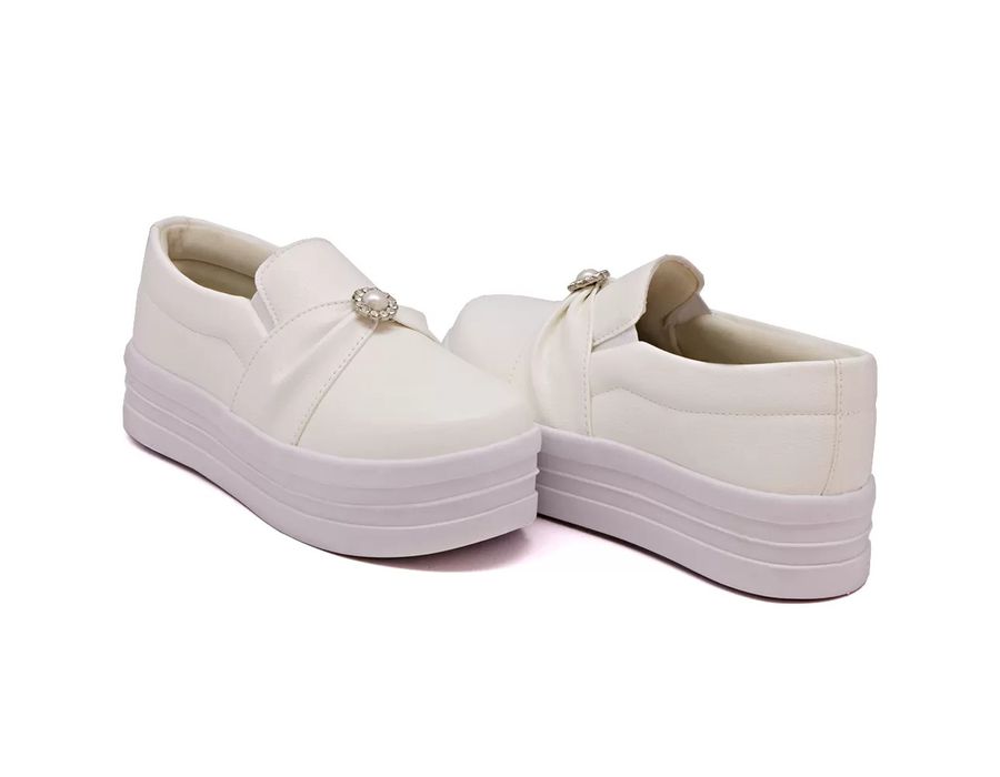 Tênis Slip On Dk Shoes Pérolas Plataforma Branco