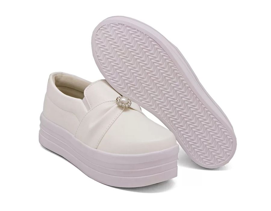 Tênis Slip On Dk Shoes Pérolas Plataforma Branco