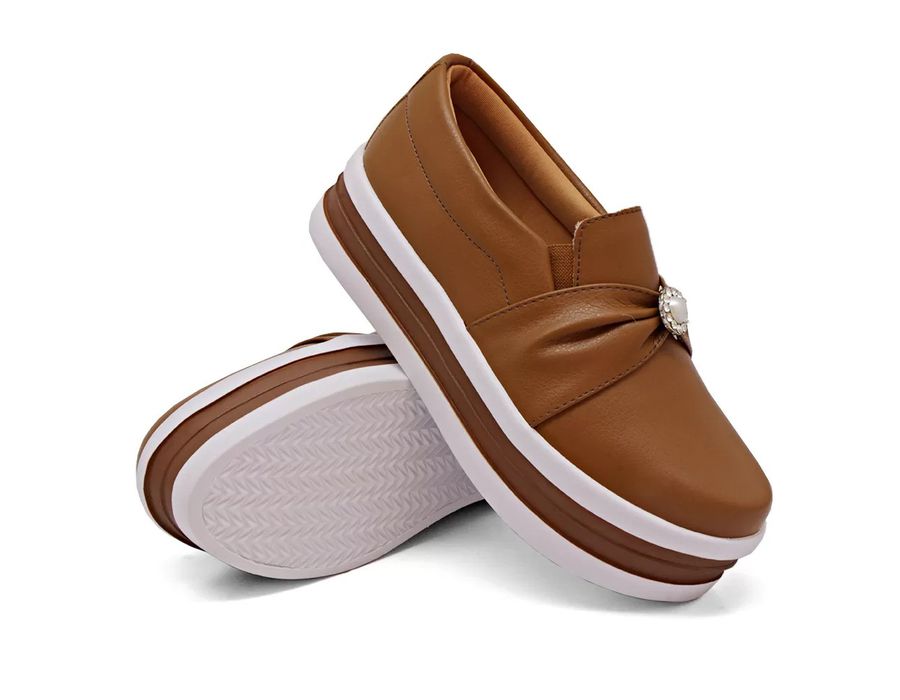 Tênis Slip On Dk Shoes Pérolas Plataforma Caramelo