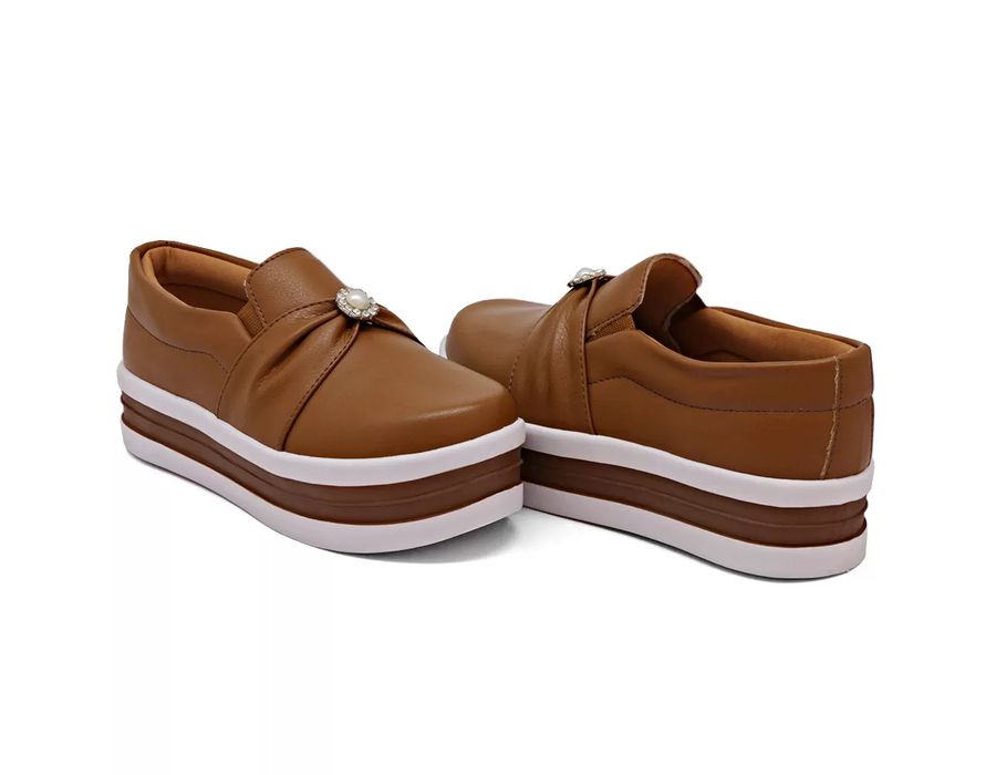 Tênis Slip On Dk Shoes Pérolas Plataforma Caramelo