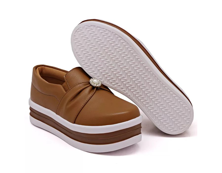 Tênis Slip On Dk Shoes Pérolas Plataforma Caramelo