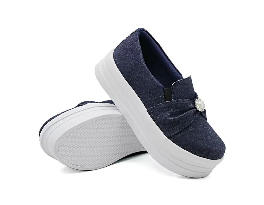 Tênis Slip On Dk Shoes Pérolas Plataforma Jeans Escuro