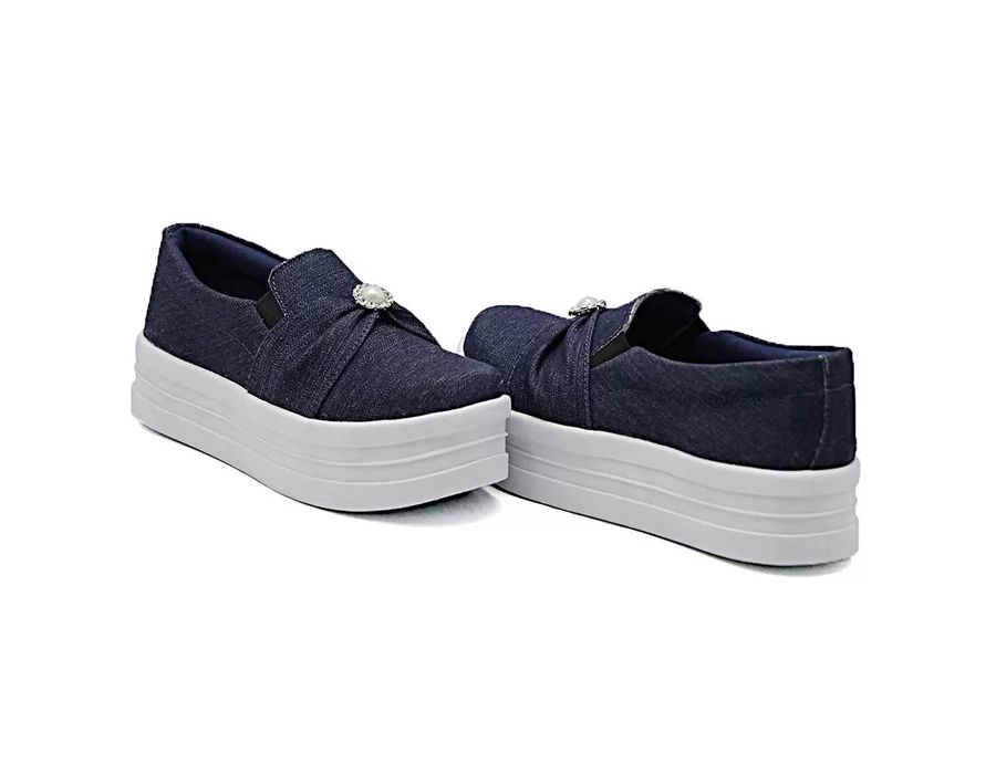 Tênis Slip On Dk Shoes Pérolas Plataforma Jeans Escuro