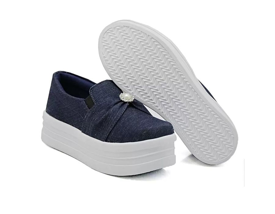 Tênis Slip On Dk Shoes Pérolas Plataforma Jeans Escuro