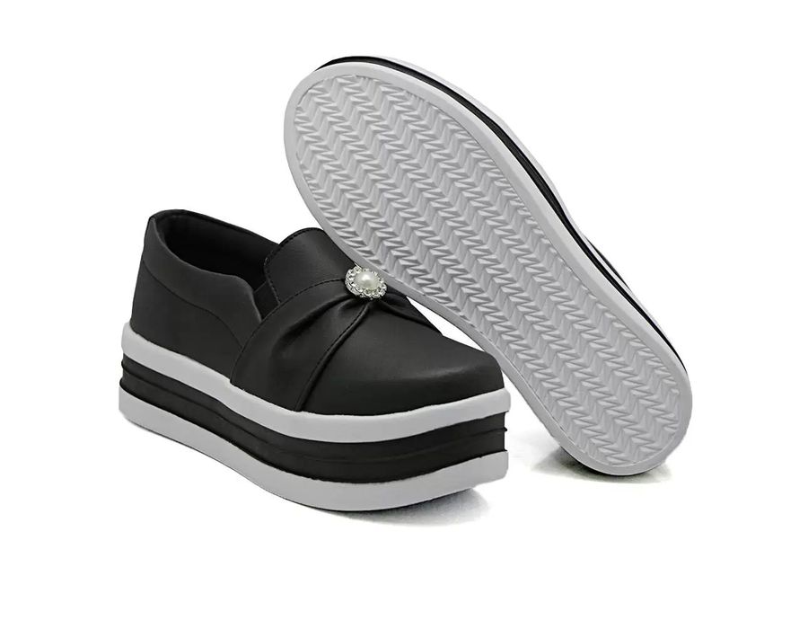 Tênis Slip On Dk Shoes Pérolas Plataforma Preto