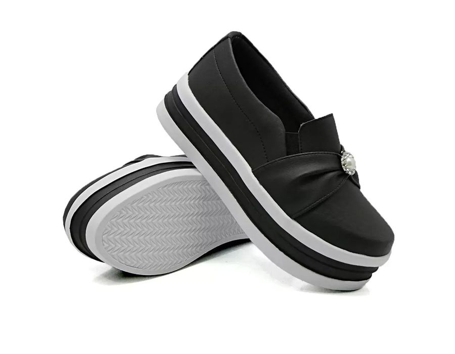 Tênis Slip On Dk Shoes Pérolas Plataforma Preto