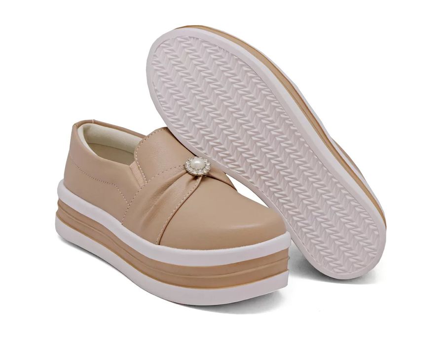 Tênis Slip On Dk Shoes Pérolas Plataforma Rose