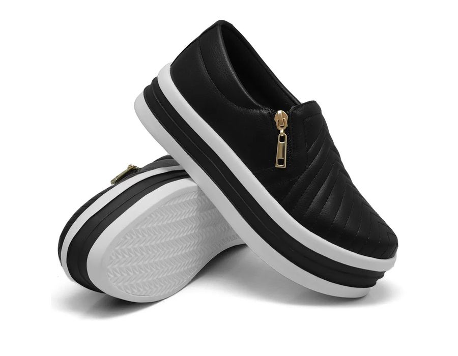 Tênis Dk Shoes Calce Fácil Slip Preto Ziper Sola Alta Confortável