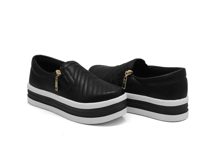 Tênis Dk Shoes Calce Fácil Slip Preto Ziper Sola Alta Confortável