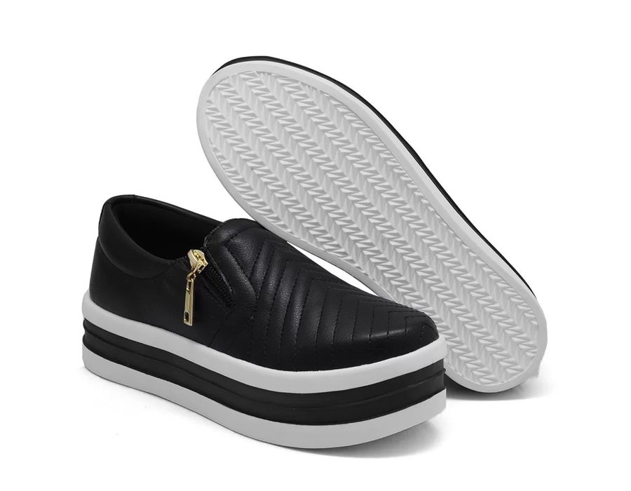 Tênis Dk Shoes Calce Fácil Slip Preto Ziper Sola Alta Confortável