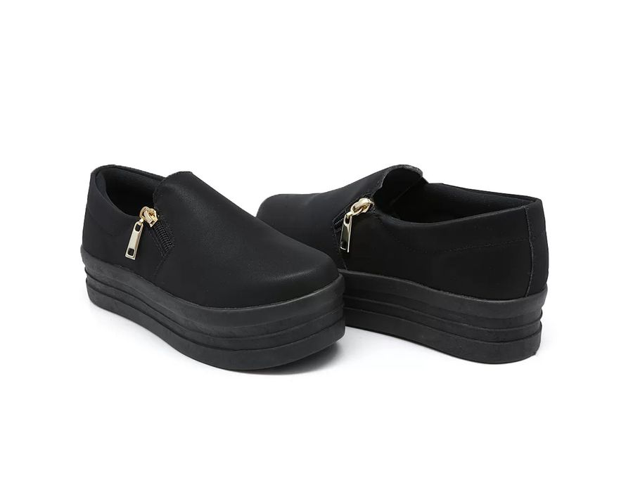 Tênis Slip On Fechamento Zíper Calce Fácil Sola Alta Toda Preta Dk Shoes