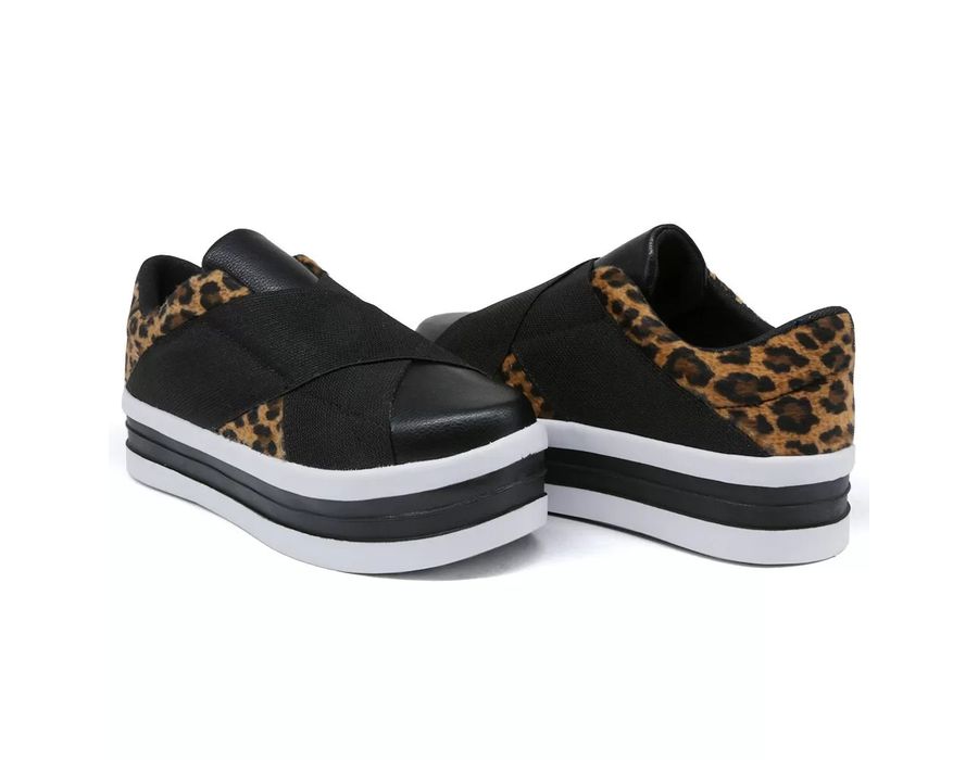 Tênis Dk Shoes Slip On Casual Elástico Preto E Onça