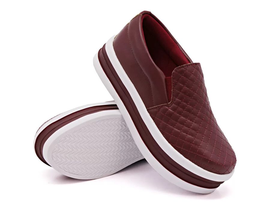 Tênis Dk Shoes Slip On Costura Matelassê Flat Form Bordo