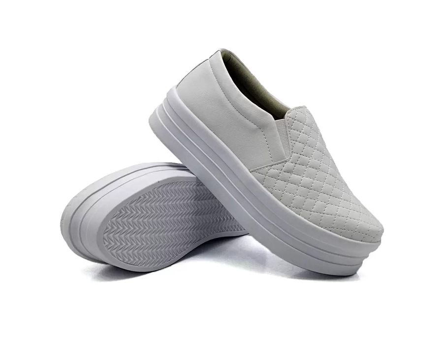Tênis Dk Shoes Slip On Costura Matelassê Flat Form Branco