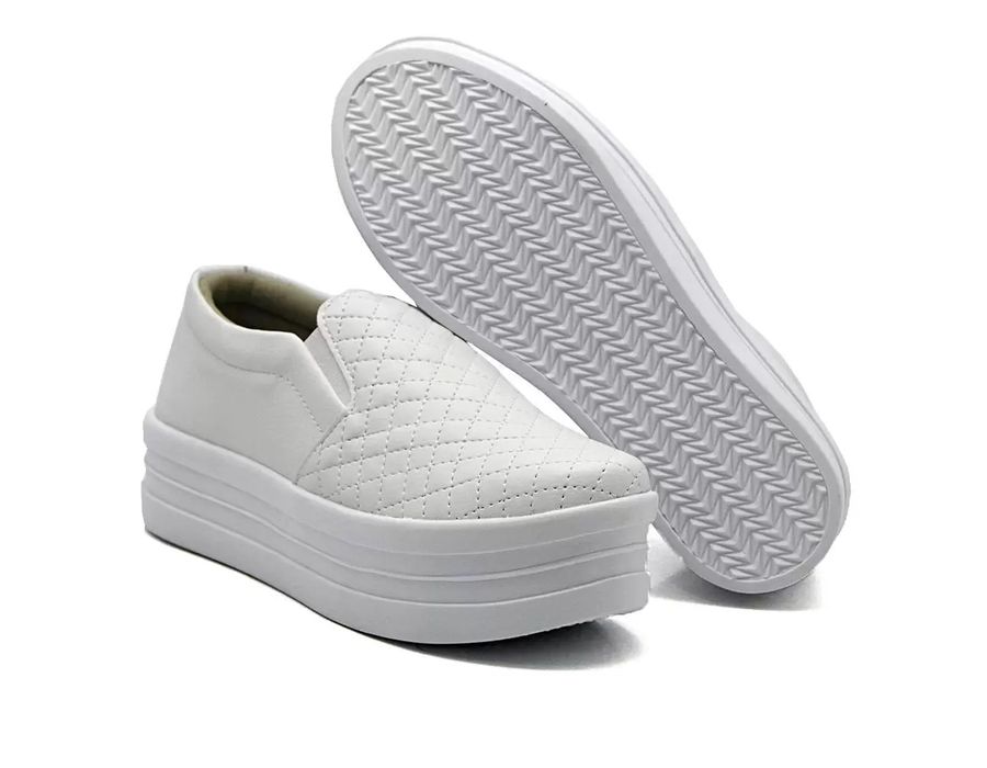 Tênis Dk Shoes Slip On Costura Matelassê Flat Form Branco