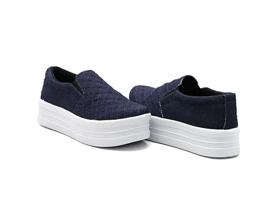 Tênis Dk Shoes Slip On Costura Matelassê Flat Form Jeans Escuro