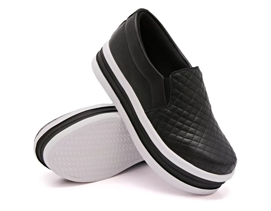 Tênis Dk Shoes Slip On Costura Matelassê Flat Form Preto