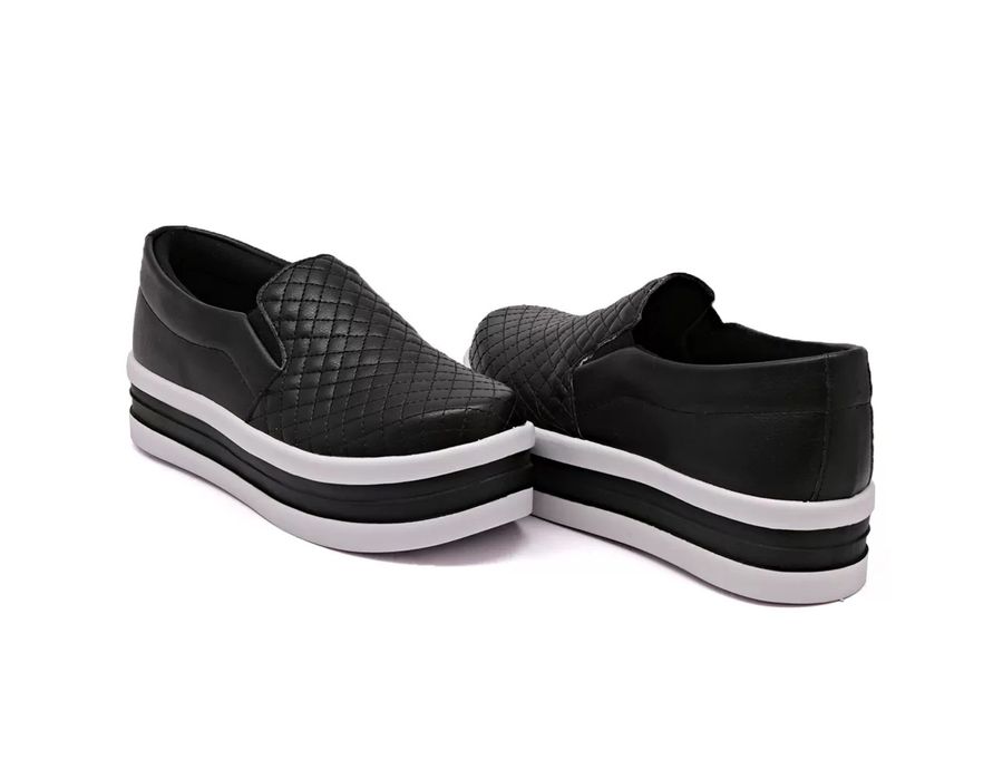 Tênis Dk Shoes Slip On Costura Matelassê Flat Form Preto