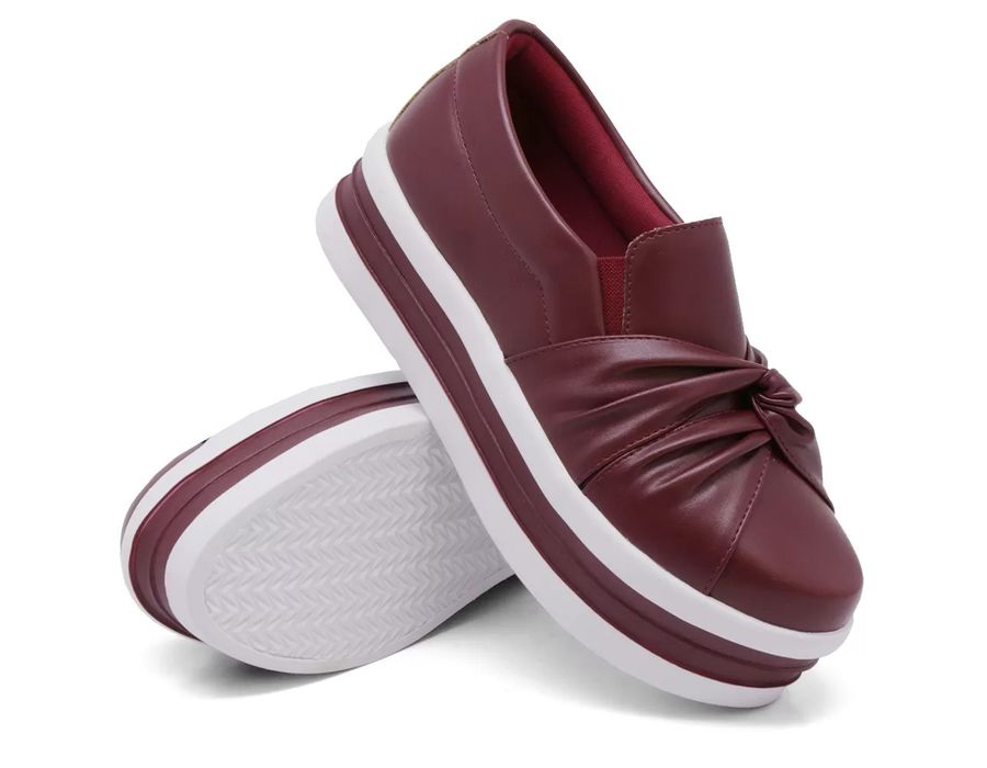 Tênis Slip On Nó Frontal Dk Shoes Flat Form Bordo