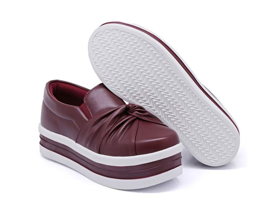 Tênis Slip On Nó Frontal Dk Shoes Flat Form Bordo