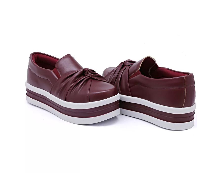 Tênis Slip On Nó Frontal Dk Shoes Flat Form Bordo